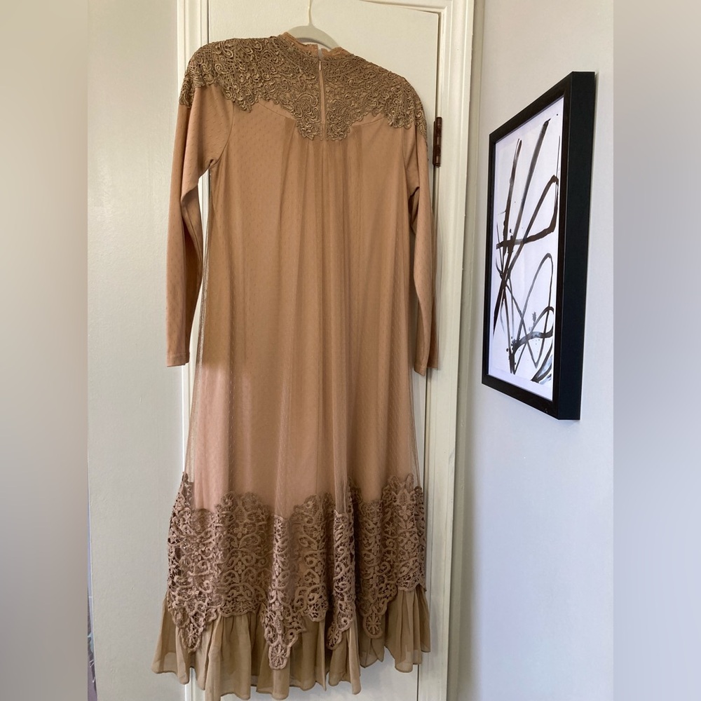 Dainty Jewells Taupe Maxi Dress with Lace Trim - Picture 2 of 4